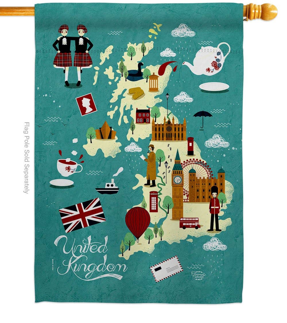 Flag British Fun United Kingdom Garden House 2-Sided Home: Garden Flag 13" x 18.5" Only / Double Sided-Thick Fabric