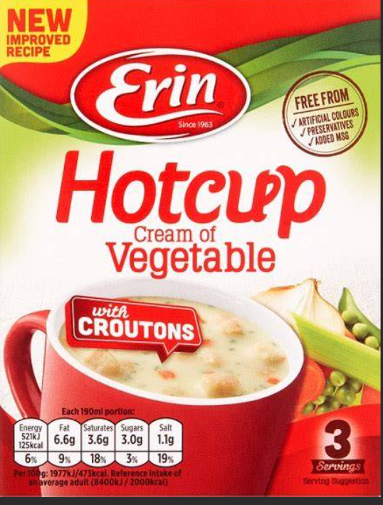 Erin Hot Cup Cream of Vegetable with Croutons, 79g