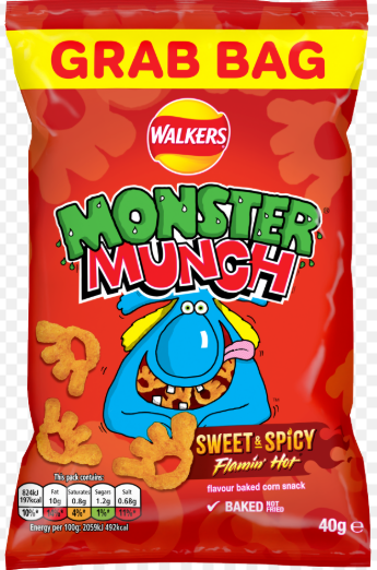 Walkers Crisps - Monster Munch Flamin Hot, 40g